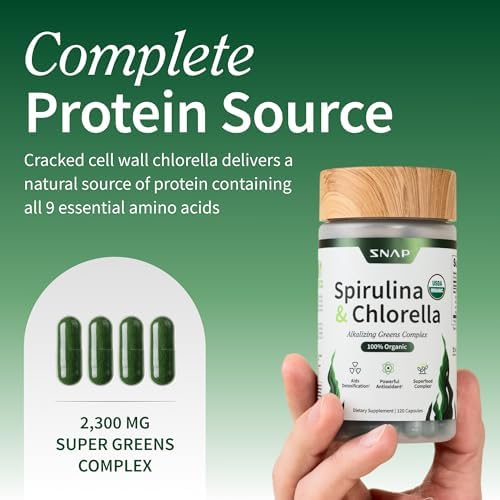 Suplemento Orgánico de Spirulina y Chlorella Snap Supplements - Alga Azul Verde Rica en Proteínas para Energía y Soporte Inmunológico, 120 Cápsulas - imagen 2
