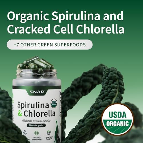 Suplemento Orgánico de Spirulina y Chlorella Snap Supplements - Alga Azul Verde Rica en Proteínas para Energía y Soporte Inmunológico, 120 Cápsulas - imagen 3