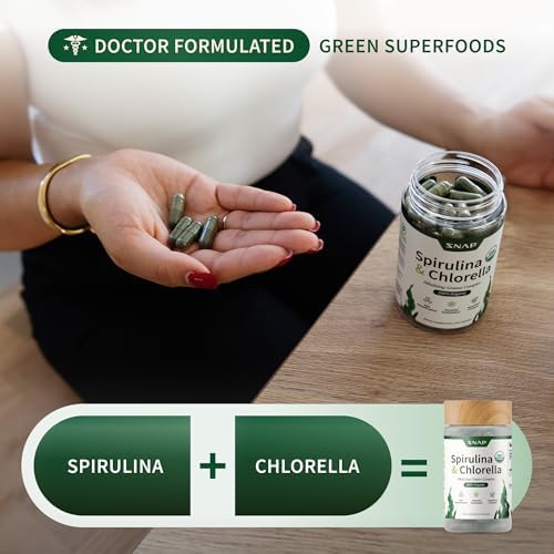 Suplemento Orgánico de Spirulina y Chlorella Snap Supplements - Alga Azul Verde Rica en Proteínas para Energía y Soporte Inmunológico, 120 Cápsulas - imagen 6