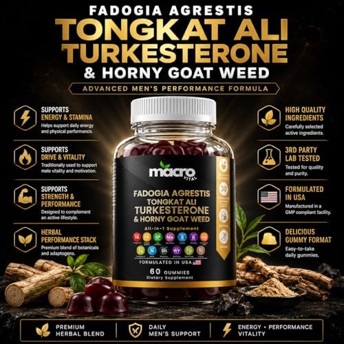Suplemento de Testosterona MACRO VITAL para Hombres en Gummy [Absorción Rápida] Aumento de Masculinidad, Turkesterona, Tongkat Ali, Hierba de Cabra, - imagen 2