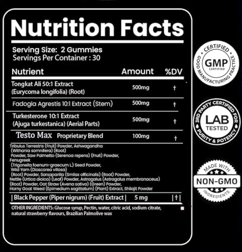 Suplemento de Testosterona MACRO VITAL para Hombres en Gummy [Absorción Rápida] Aumento de Masculinidad, Turkesterona, Tongkat Ali, Hierba de Cabra, - imagen 8