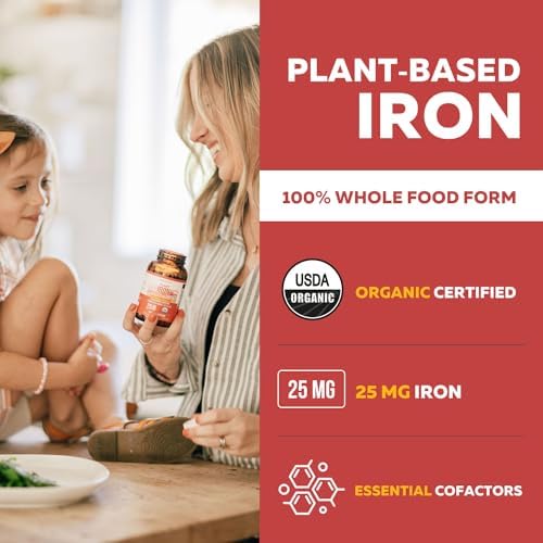 Suplemento de Hierro Orgánico | Mineral y Cofactores de Alimentos Naturales, 25 mg Elementales | Absorción Mejorada y Vitaminas para la Salud - imagen 2