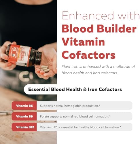 Suplemento de Hierro Orgánico | Mineral y Cofactores de Alimentos Naturales, 25 mg Elementales | Absorción Mejorada y Vitaminas para la Salud - imagen 4