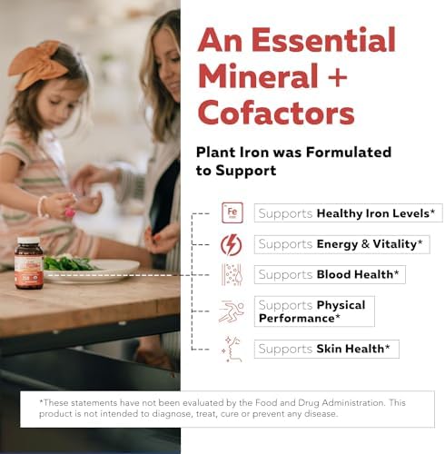 Suplemento de Hierro Orgánico | Mineral y Cofactores de Alimentos Naturales, 25 mg Elementales | Absorción Mejorada y Vitaminas para la Salud - imagen 6