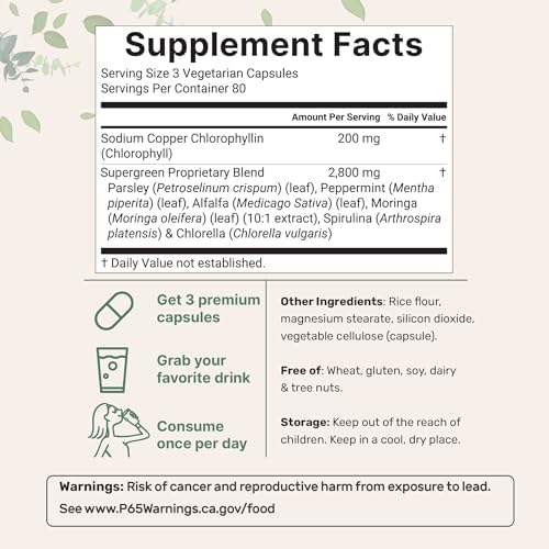 Complejo de Super Verdes de Clorofila Micro Ingredients | 240 Cápsulas Veganas con Perejil, Moringa, Espirulina, Chlorella y Más | Sin Gluten, Sin - imagen 2