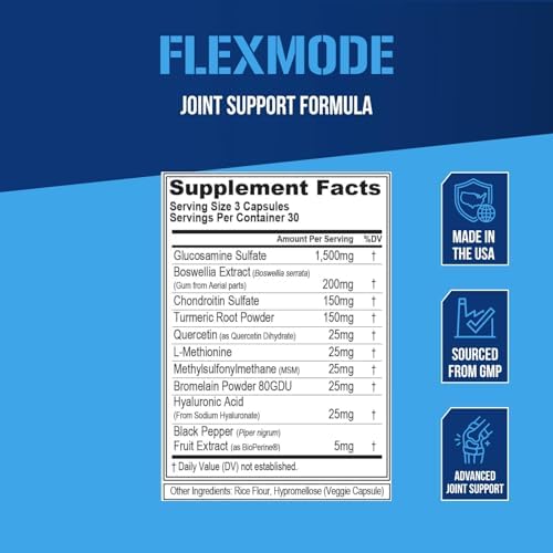 Suplemento para Articulaciones de Alta Absorción - Evlution FLEXMODE con Vitaminas Avanzadas como Glucosamina, Condroitina, MSM, Boswellia y Ácido - imagen 3