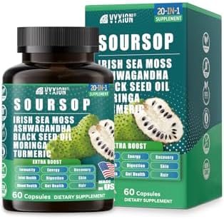 Suplemento de Graviola Soursop con Musgo Marino, Moringa, Cúrcuma, Aceite de Semilla Negra, Orégano y Ashwagandha | 20 Extractos Herbales para - imagen 2