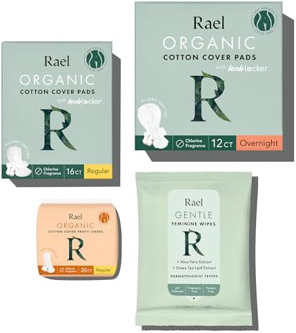 Rael Cuidado Femenino, Esenciales para el Período - Toallas Regulares y Nocturnas de Algodón Orgánico, Protectores Diarios y Toallitas Femeninas - imagen 1