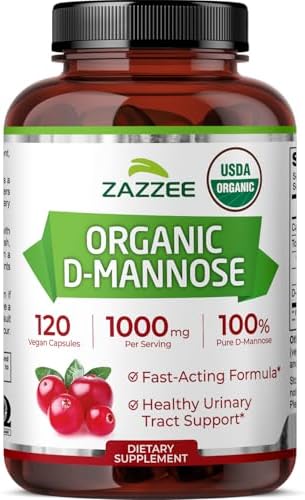 Zazzee D-Mannosa Orgánica USDA, 1000 mg por porción, 120 cápsulas veganas, 2 meses de suministro, apoyo para tracto urinario y vejiga, probado en - imagen 1