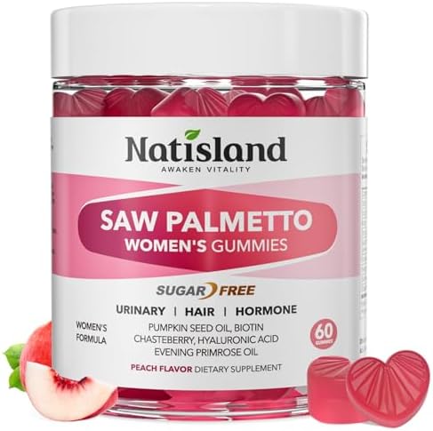 Gomitas NATISLAND de Saw Palmetto para Mujeres, Orgánico con Aceite de Semilla de Calabaza para Crecimiento del Cabello, Sin Azúcar, Veganas, Sabor - imagen 1