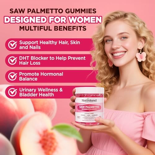 Gomitas NATISLAND de Saw Palmetto para Mujeres, Orgánico con Aceite de Semilla de Calabaza para Crecimiento del Cabello, Sin Azúcar, Veganas, Sabor - imagen 2