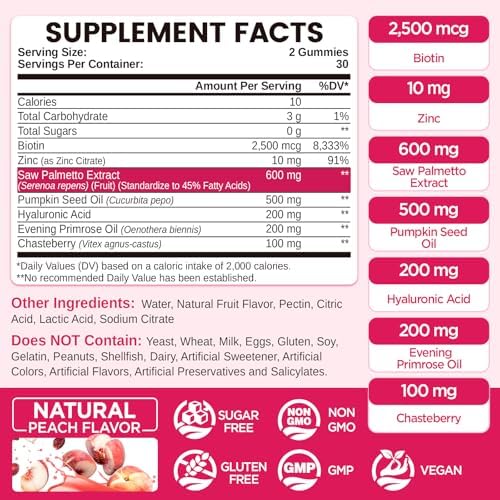 Gomitas NATISLAND de Saw Palmetto para Mujeres, Orgánico con Aceite de Semilla de Calabaza para Crecimiento del Cabello, Sin Azúcar, Veganas, Sabor - imagen 6