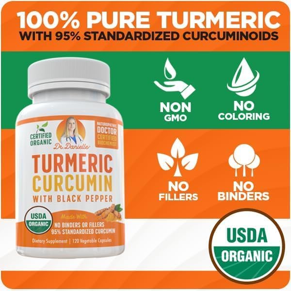 Cúrcuma Orgánica con Extracto de Pimienta Negra 2000mg - Suplemento Ultra Potente de Alta Absorción - 95% Curcuminoides - Vegano, No GMO - 120 - imagen 4