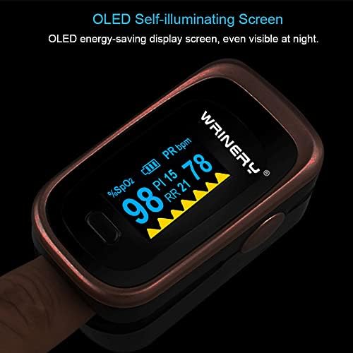 Monitor de Saturación de Oxígeno Wrinery Premium, Oxímetro de Pulso de Dedos, Monitor de O2, Oxímetro OLED Portátil con Baterías y Lanyard (Dorado - imagen 4