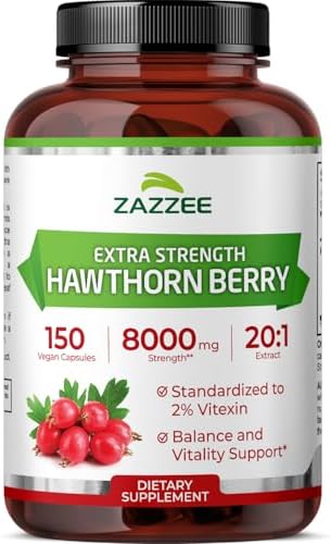Zazzee Extracto de Baya de Espino Extra Fuerte 20:1, 2% Vitexina, 150 Cápsulas Veganas, 5 Meses de Suministro, Soporte Antioxidante y Circulatorio, - imagen 1