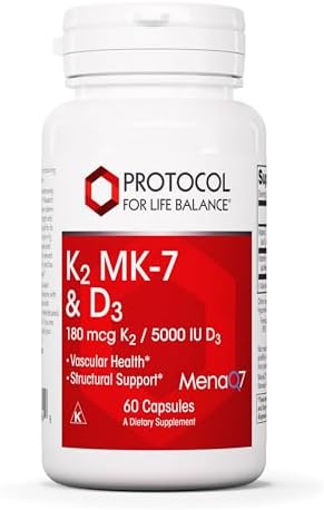 PROTOCOL FOR LIFE BALANCE - K2 MK-7 y D3 - Salud Vascular, Soporte Estructural, Fortalece Huesos, Su el Apetito, Pérdida de Peso Natural - 60 - imagen 1