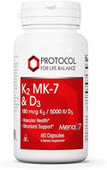 PROTOCOL FOR LIFE BALANCE - K2 MK-7 y D3 - Salud Vascular, Soporte Estructural, Fortalece Huesos, Su el Apetito, Pérdida de Peso Natural - 60 - imagen 1