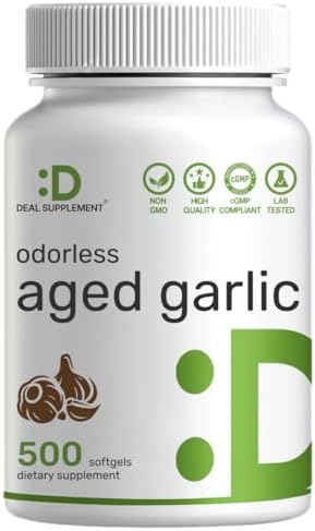 Ajo envejecido sin olor, 500 gelatinas blandas – Mejorado con aceite MCT – Extracto de ajo Allium Sativum de 2 años – No transgénico, fabricado bajo - imagen 1