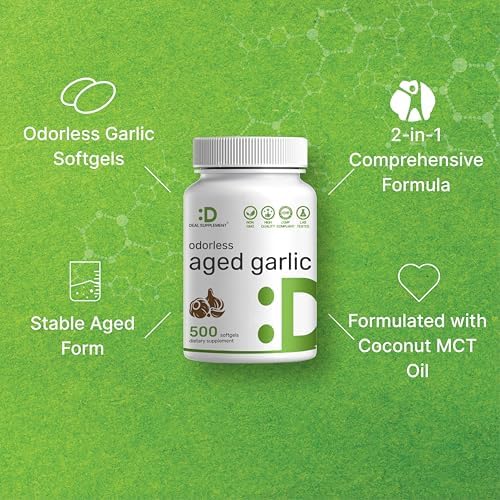 Ajo envejecido sin olor, 500 gelatinas blandas – Mejorado con aceite MCT – Extracto de ajo Allium Sativum de 2 años – No transgénico, fabricado bajo - imagen 4