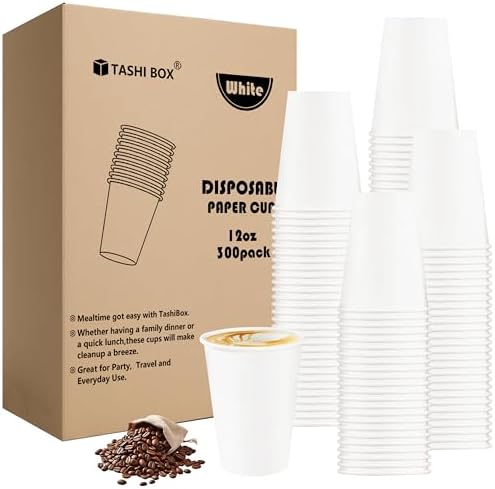 TashiBox Tazas de Papel Desechables para Bebidas Calientes de 12 oz - Paquete de 300 - Tazas de Café de Papel - imagen 1
