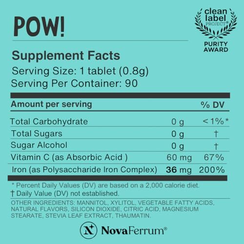 NovaFerrum Pow | Suplemento de Hierro Masticable para Niños y Adultos a Partir de 12 Años | Anemia | 36mg de Hierro | 90 Porciones | Sin Azúcar - imagen 3