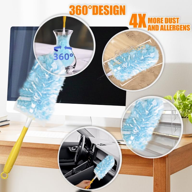 Recargas de Plumero 50 Piezas, Reemplazos de Plumero Pesado 360° Compatibles con Swiffer, Incluye 1 Mango Corto y 1 Mango Extensible - imagen 2