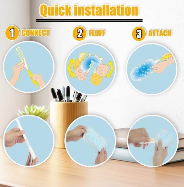 Recargas de Plumero 50 Piezas, Reemplazos de Plumero Pesado 360° Compatibles con Swiffer, Incluye 1 Mango Corto y 1 Mango Extensible - imagen 3