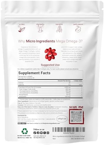 Mega Omega-3 Aceite de Krill y Pescado 2,000mg, 240 Cápsulas Blandas | Sabor Limón | Sin Eructos | Ácidos Grasos Esenciales y Astaxantina | EPA 350mg - imagen 2
