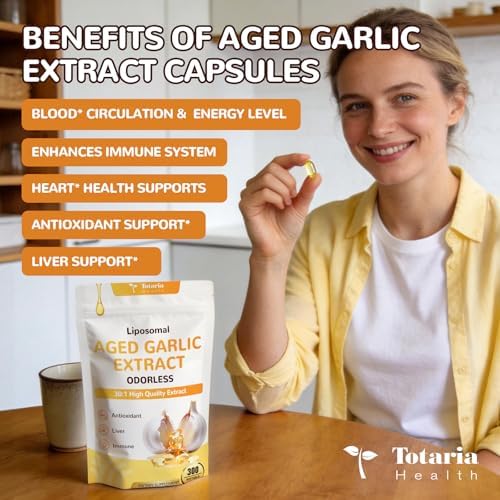 Cápsulas de Extracto de Ajo Envejecido Liposomal Totaria - Ajo Sin Olor con Magnesio, Zinc, Vitamina B, Mezcla Herbal Antioxidante - Soporte para - imagen 4