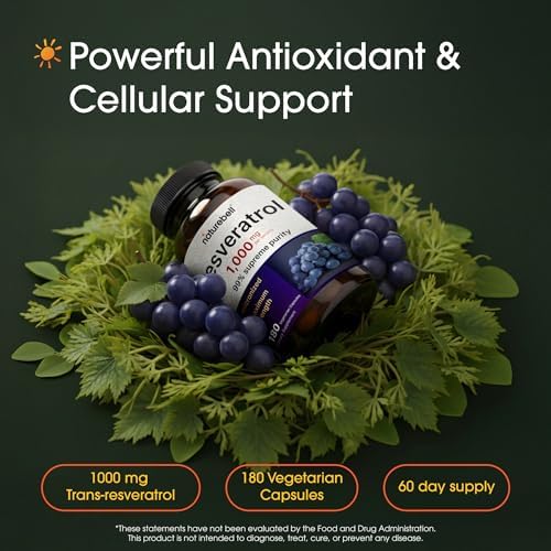 NatureBell Resveratrol - 180 Cápsulas Vegetarianas - Extracto de Polygonum Cuspidatum 1,000mg - Soporte Antioxidante - Bienestar del Corazón, Cerebro - imagen 2