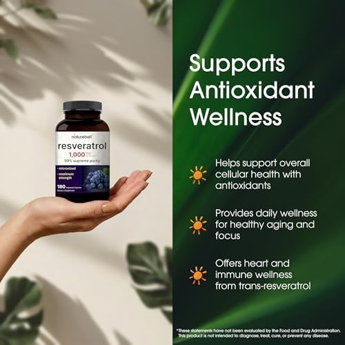 NatureBell Resveratrol - 180 Cápsulas Vegetarianas - Extracto de Polygonum Cuspidatum 1,000mg - Soporte Antioxidante - Bienestar del Corazón, Cerebro - imagen 4