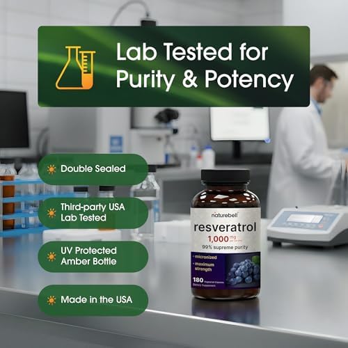NatureBell Resveratrol - 180 Cápsulas Vegetarianas - Extracto de Polygonum Cuspidatum 1,000mg - Soporte Antioxidante - Bienestar del Corazón, Cerebro - imagen 5