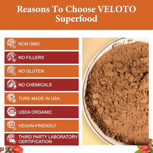 VELOTO Mezcla de Polvo de Champiñón Orgánico Mega, Suplemento Herbal 10 en 1 con Reishi, Cordyceps, Chaga, Melena de León, Vegano, 10oz - imagen 4