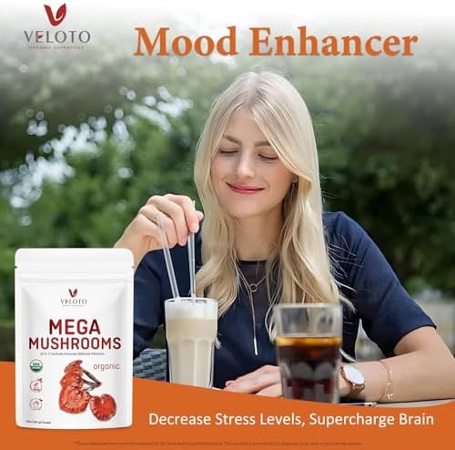 VELOTO Mezcla de Polvo de Champiñón Orgánico Mega, Suplemento Herbal 10 en 1 con Reishi, Cordyceps, Chaga, Melena de León, Vegano, 10oz - imagen 8