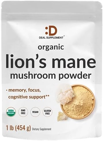 Suplemento Orgánico de Polvo de Hongo Melena de León DEAL, 1,500mg por Porción, 1lb – Extracto Natural de Cuerpo Frutal y Micelio – Nootrópico - imagen 1