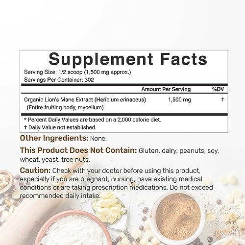 Suplemento Orgánico de Polvo de Hongo Melena de León DEAL, 1,500mg por Porción, 1lb – Extracto Natural de Cuerpo Frutal y Micelio – Nootrópico - imagen 2