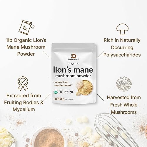 Suplemento Orgánico de Polvo de Hongo Melena de León DEAL, 1,500mg por Porción, 1lb – Extracto Natural de Cuerpo Frutal y Micelio – Nootrópico - imagen 4