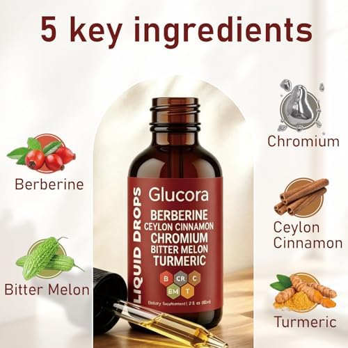 FMRFMR Glucora Berberina Líquida Gotas, Fórmula Herbal 10 en 1 con Canela de Ceilán | Suplemento Líquido Vegano sin Azúcar | 2 fl oz - imagen 5