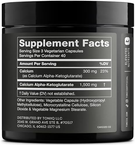 Suplemento Toniiq de 1500mg de Alta Pureza Ca AKG - 99%+ Altamente Purificado y Bioavailable - Cápsulas Vegetarianas de Ca-AKG para Longevidad - 120 - imagen 2