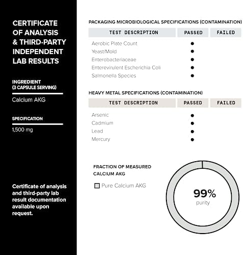 Suplemento Toniiq de 1500mg de Alta Pureza Ca AKG - 99%+ Altamente Purificado y Bioavailable - Cápsulas Vegetarianas de Ca-AKG para Longevidad - 120 - imagen 5