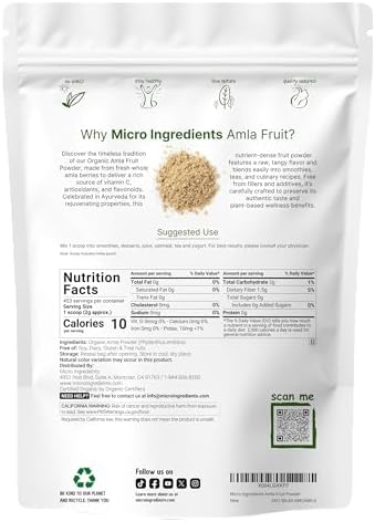 Micro Ingredients Polvo de Amla Orgánico (Amalaki) | 32oz, Polvo de Grosella de la India | Rico en Vitamina C, Antioxidantes, Apoya el Sistema - imagen 2
