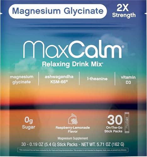 Max Calm Mezcla de Bebida Relajante | Sabor Frambuesa-Limón | Suplemento de Magnesio y KSM-66 Ashwagandha | Apoya la Relajación | 30 Paquetes - imagen 2