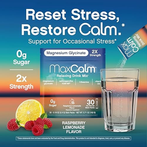 Max Calm Mezcla de Bebida Relajante | Sabor Frambuesa-Limón | Suplemento de Magnesio y KSM-66 Ashwagandha | Apoya la Relajación | 30 Paquetes - imagen 4