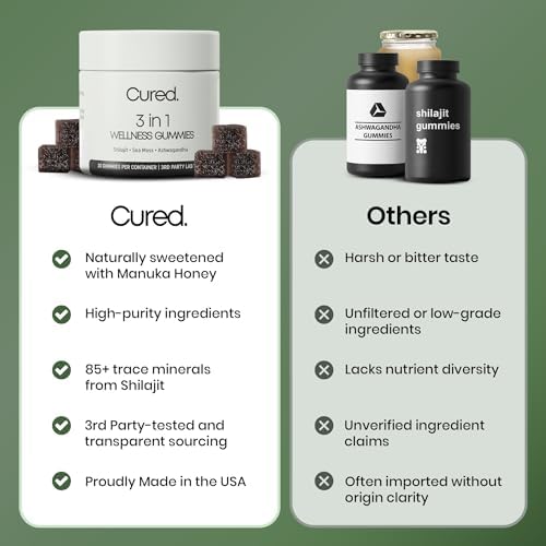 Gomitas Cured 3 en 1 - Shilajit Puro del Himalaya para Hombres y Mujeres | Musgo Marino, Ashwagandha y Miel de Manuka Orgánica con 85+ Minerales | - imagen 3