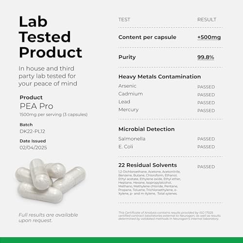 Suplemento Neurogan Ultra Micronizado de Palmitoiletanolamida (PEA) - 1500 MG por Porción - Alta Pureza y Biodisponibilidad - 90 Cápsulas - Soporte - imagen 6