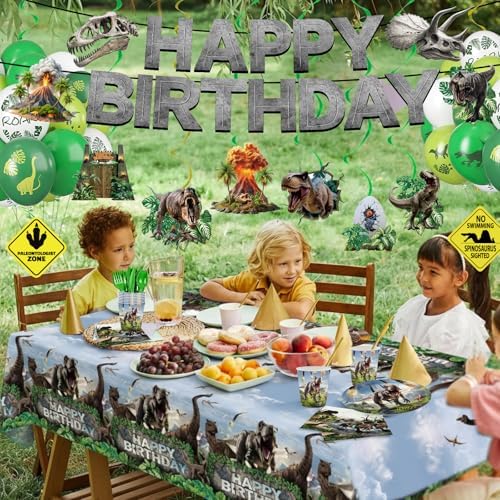 Juego de Decoraciones de Fiesta de Dinosaurios 207 Piezas - Platos, Servilletas, Vasos, Cubiertos, Globos, Banner y Más para 24 Personas - imagen 5