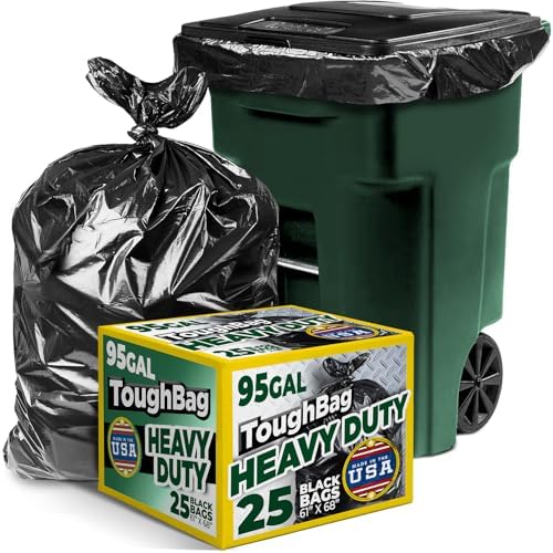 Bolsas de Basura Extra Grandes ToughBag de 95-96 Galones, 61x68” Negras, 1.2 Mil de Grosor (25 Piezas), Resistentes para Almacenamiento y Jardinería - imagen 1