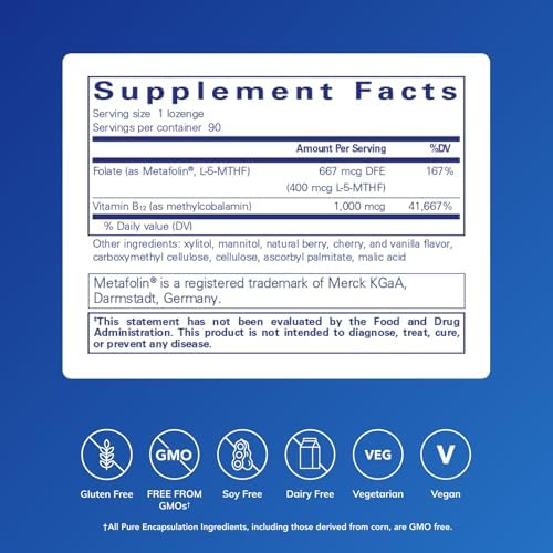Pure Encapsulations PureMelt B12 Folato - Vitamina B Activa con L-5-MTHF - Apoyo al Metabolismo y Función de Glóbulos Rojos - No GMO y Vegano - 90 - imagen 2