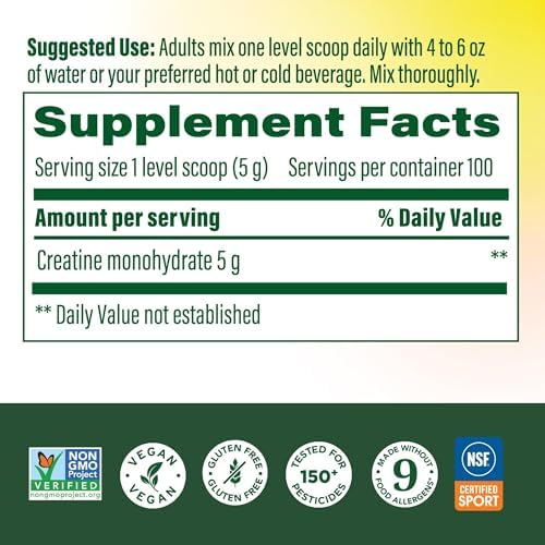 MegaFood Creatina Monohidratada Micronizada en Polvo - Sin Sabor, Apoyo para Rendimiento Cognitivo y Ejercicio - Certificada NSF para Deporte - 500 - imagen 2