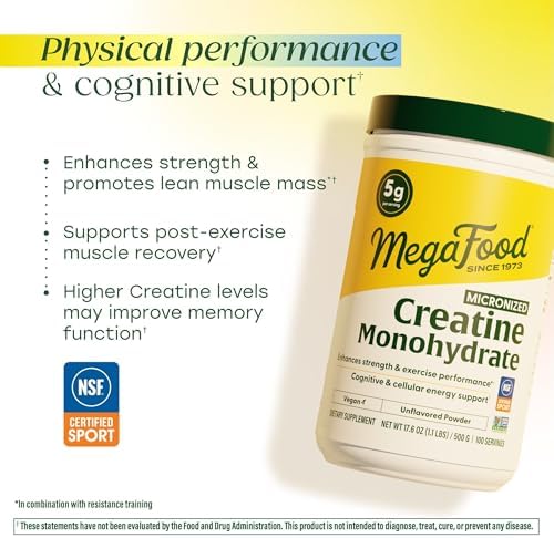 MegaFood Creatina Monohidratada Micronizada en Polvo - Sin Sabor, Apoyo para Rendimiento Cognitivo y Ejercicio - Certificada NSF para Deporte - 500 - imagen 3